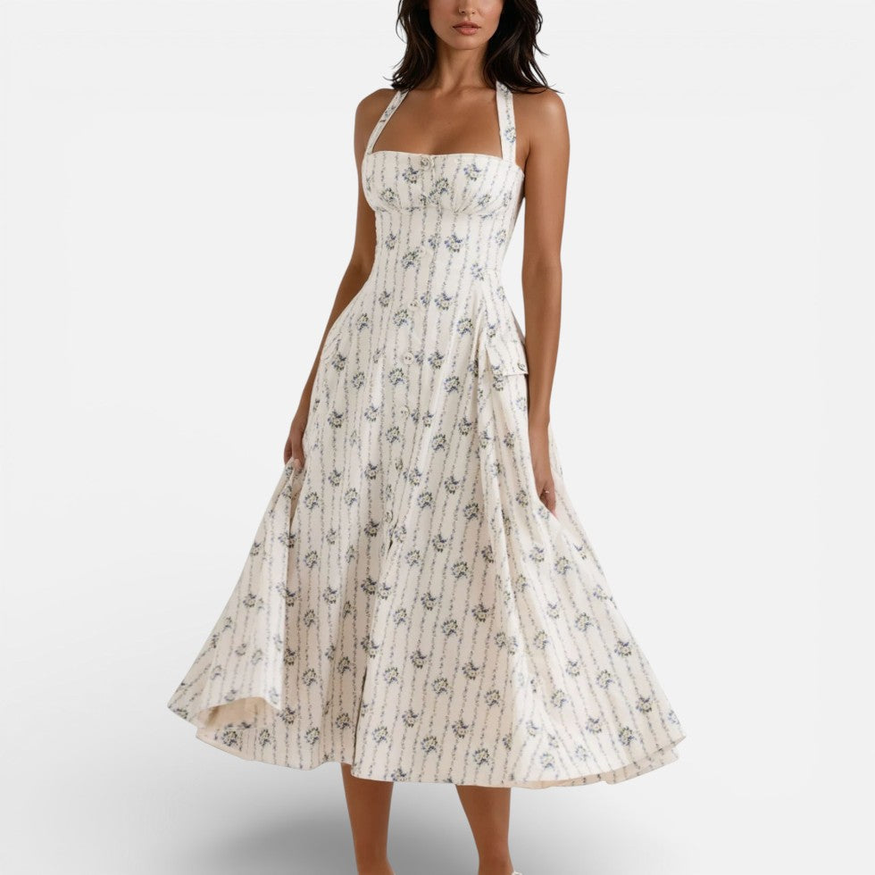 Midikleid mit Neckholder und Blumenmuster