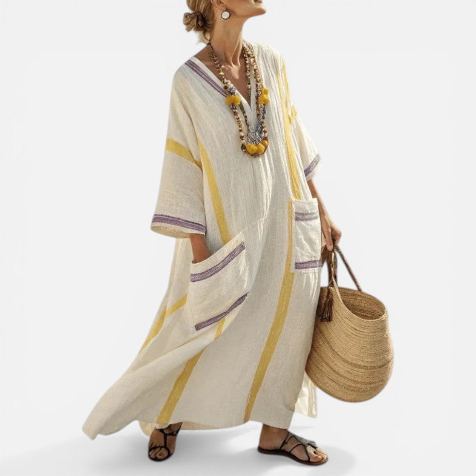 Maxikleid mit V-Ausschnitt und Lockerem Schnitt