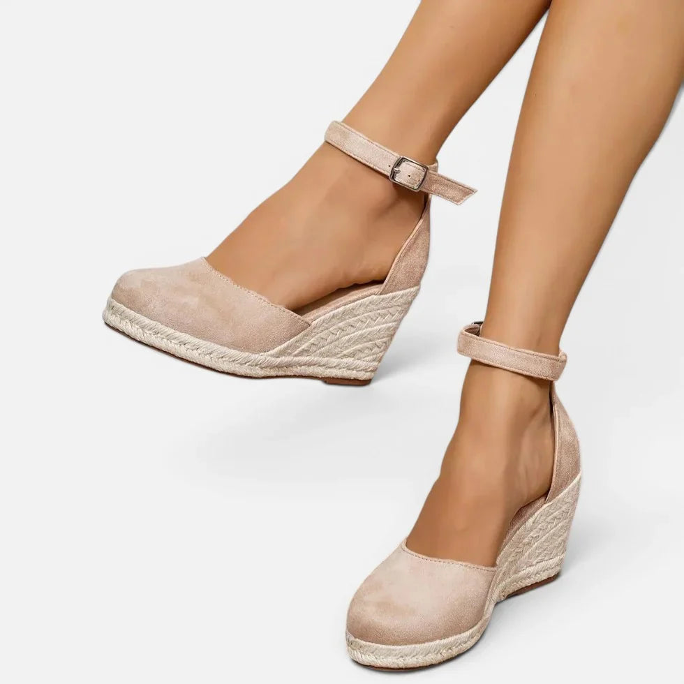 Orthopädische Keilsandalen Knöchelriemen Geflochtene Sohle