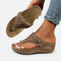 Orthopädische Zehentrenner Sandalen Keilsohle Cut Out Muster Schlupfschuh