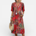 Damen Midikleid mit V Ausschnitt und Muster