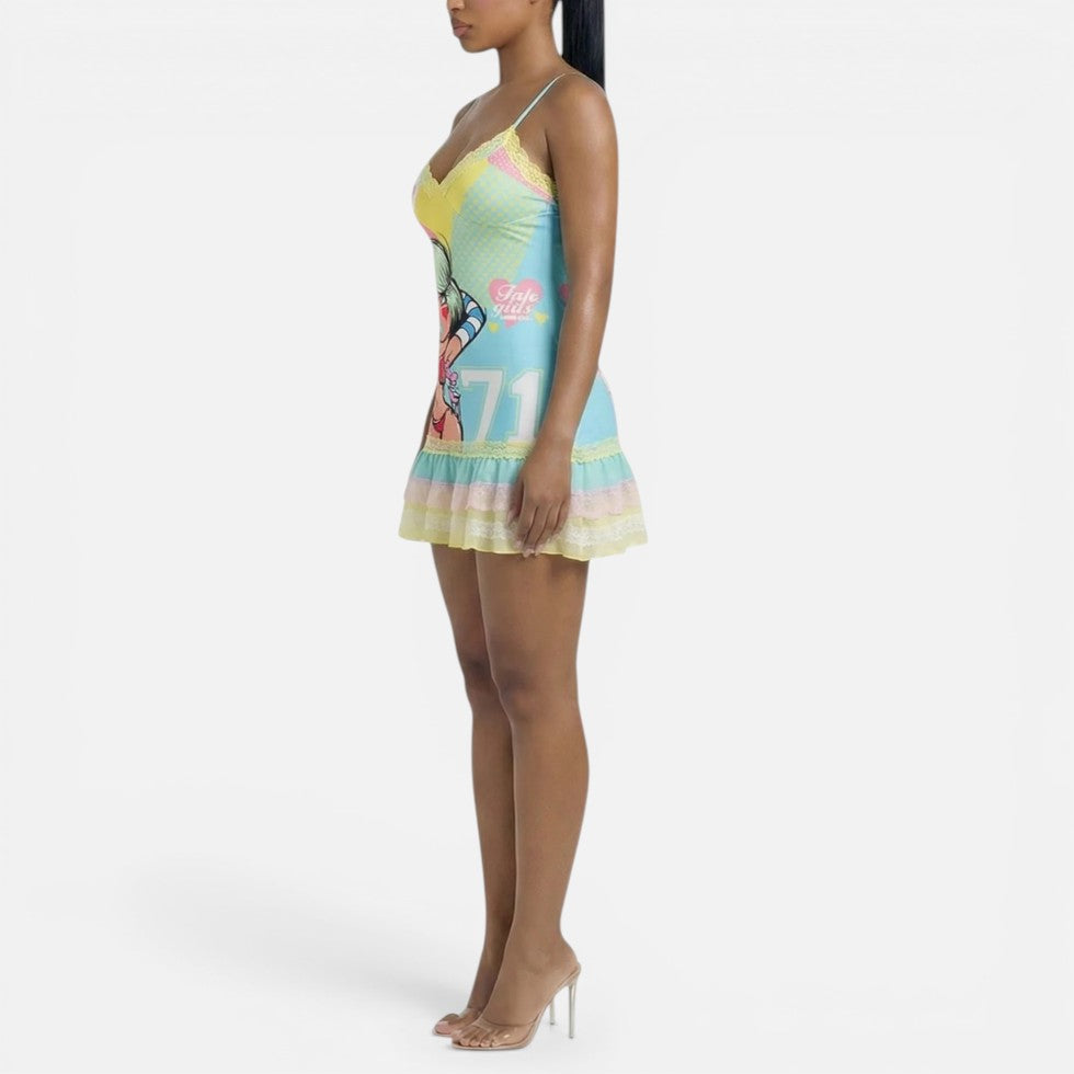 Yvonne | Damen Minikleid Print Spaghettiträger – Bedrucktes Mini Kleid Sommer 2026