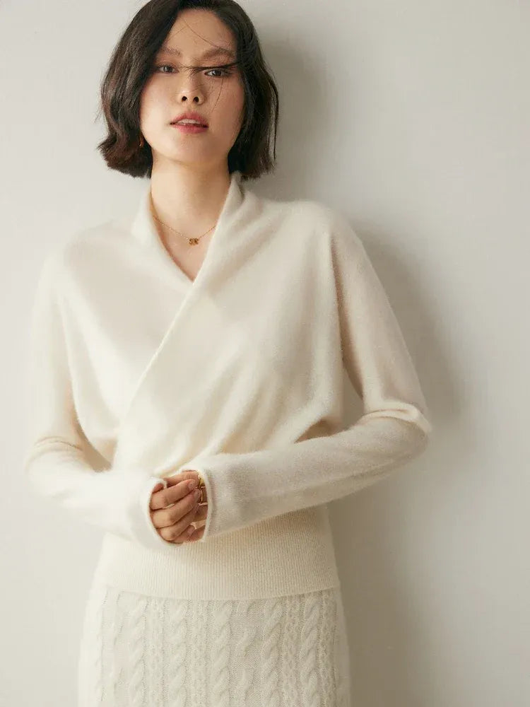 Kaschmir Wickelpullover mit V-Ausschnitt
