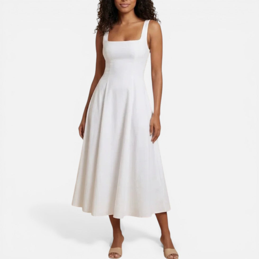 Midikleid für Hochzeitsgäste mit eckigem Ausschnitt und Trägern