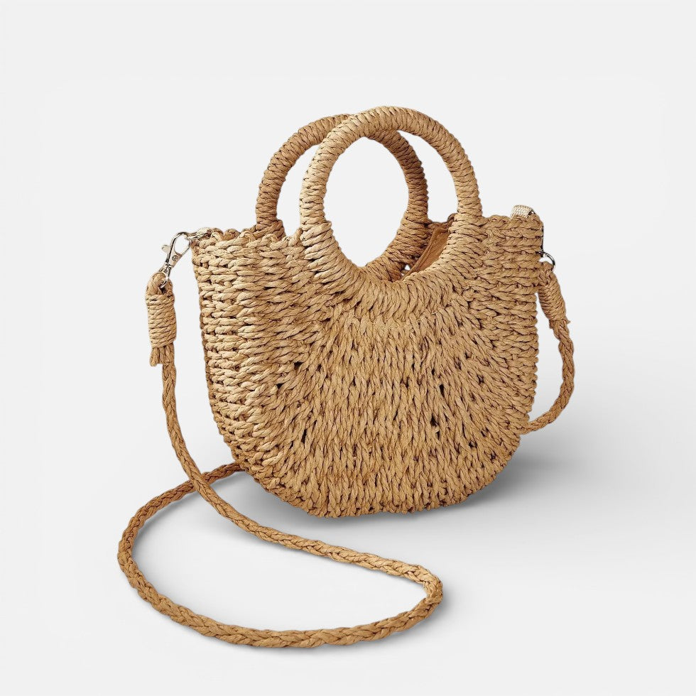 Geflochtene Damen Handtasche mit runden Griffen und Schulterriemen