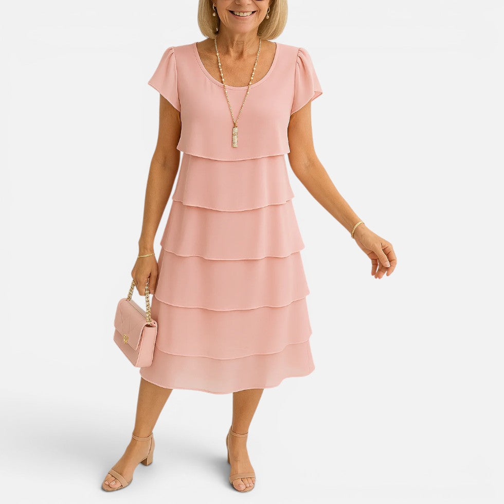 Damen Kleid mit Volantstufen und kurzen Ärmeln
