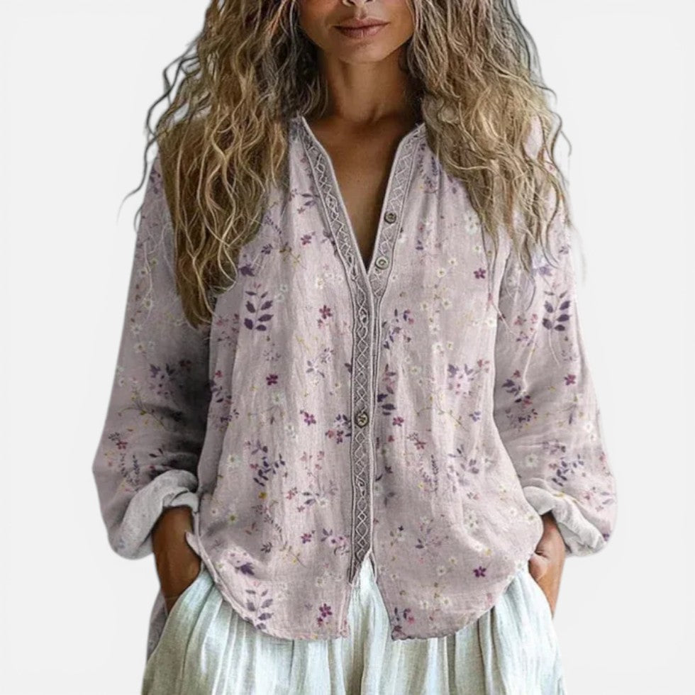 Doris | Damen Bluse Florales Muster V-Ausschnitt – Blumenbluse Sommeroberteil 2026