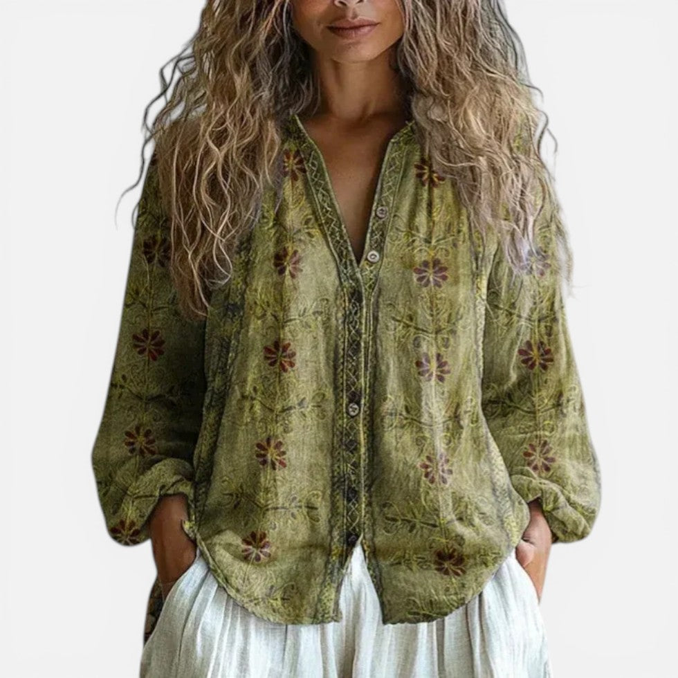 Doris | Damen Bluse Florales Muster V-Ausschnitt – Blumenbluse Sommeroberteil 2026