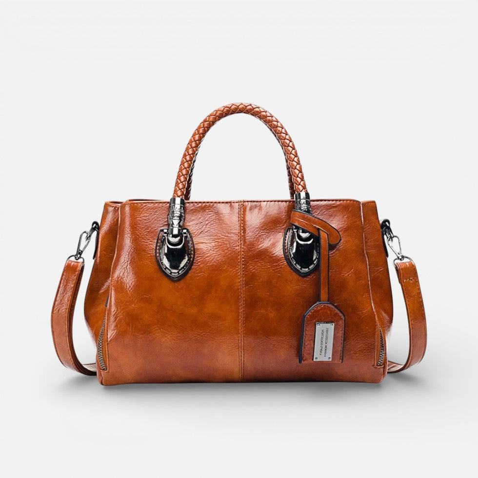 Damen Handtasche mit geflochtenen Griffen und mehreren Fächern