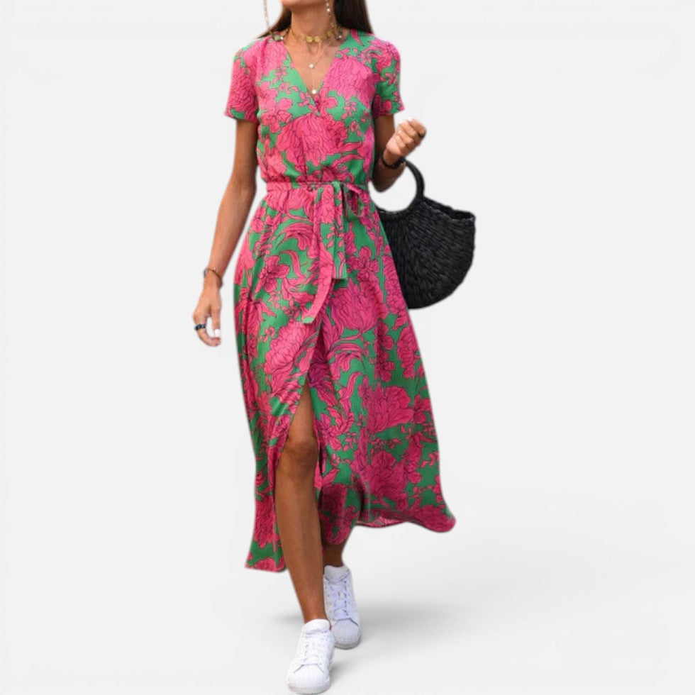 Wickelkleid Midikleid Tailliert Kurzarm Geblümt