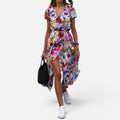 Maxikleid Wickeloptik Blumenmuster V Ausschnitt Kurzarm