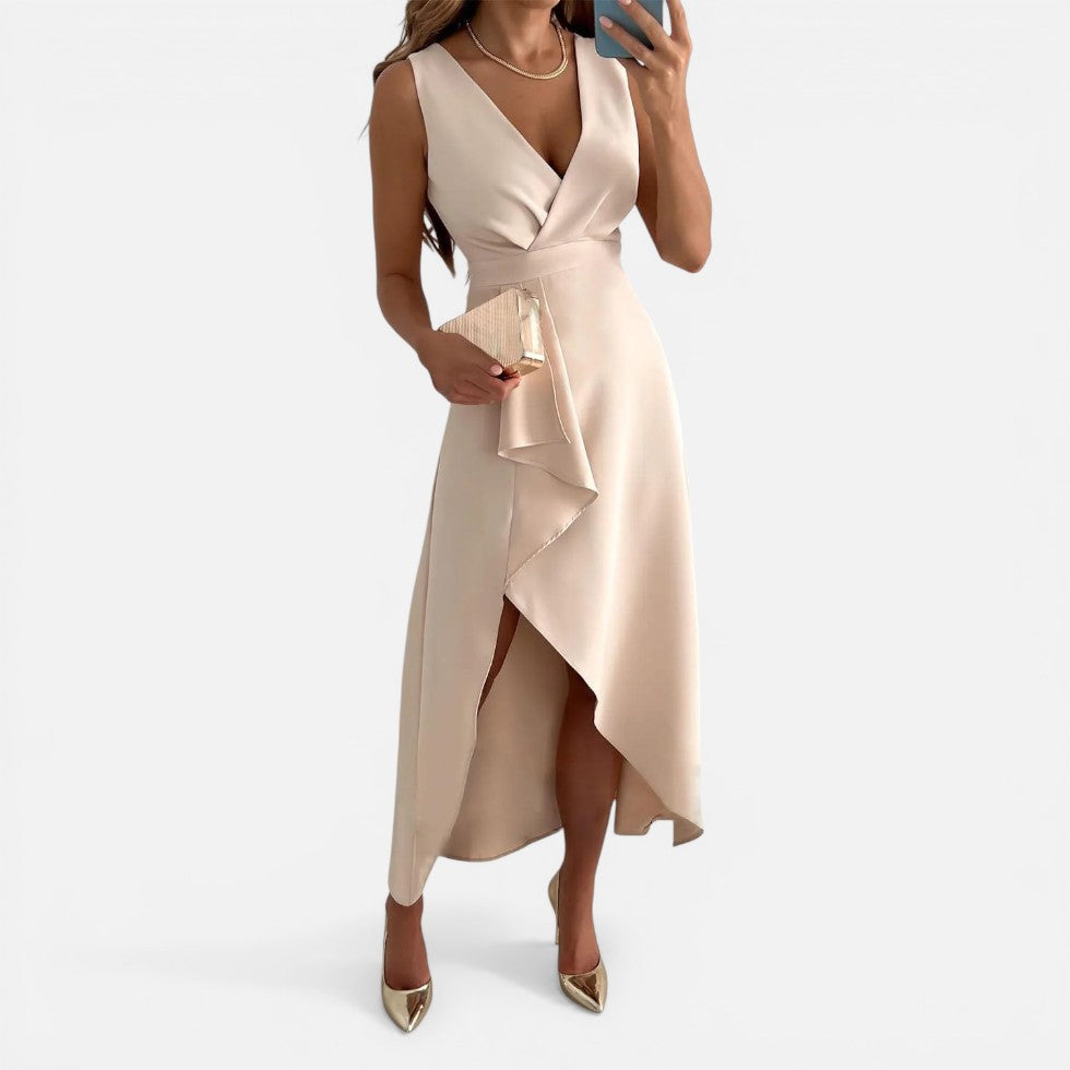 Damen Midikleid mit V Ausschnitt und Wickeloptik