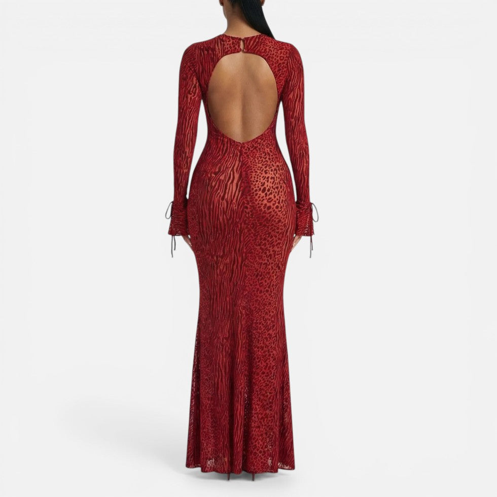 Zora | Damen Maxikleid Animalmuster Rückenausschnitt – Animal Print Kleid Abend 2026