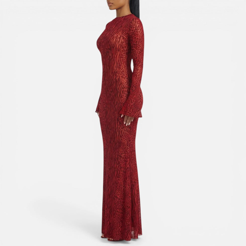 Zora | Damen Maxikleid Animalmuster Rückenausschnitt – Animal Print Kleid Abend 2026