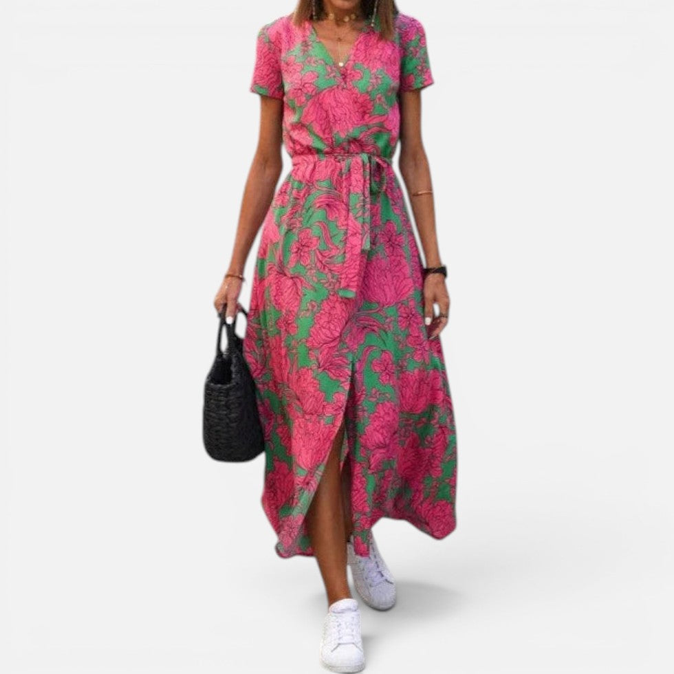 Wickelkleid Midikleid Tailliert Kurzarm Geblümt