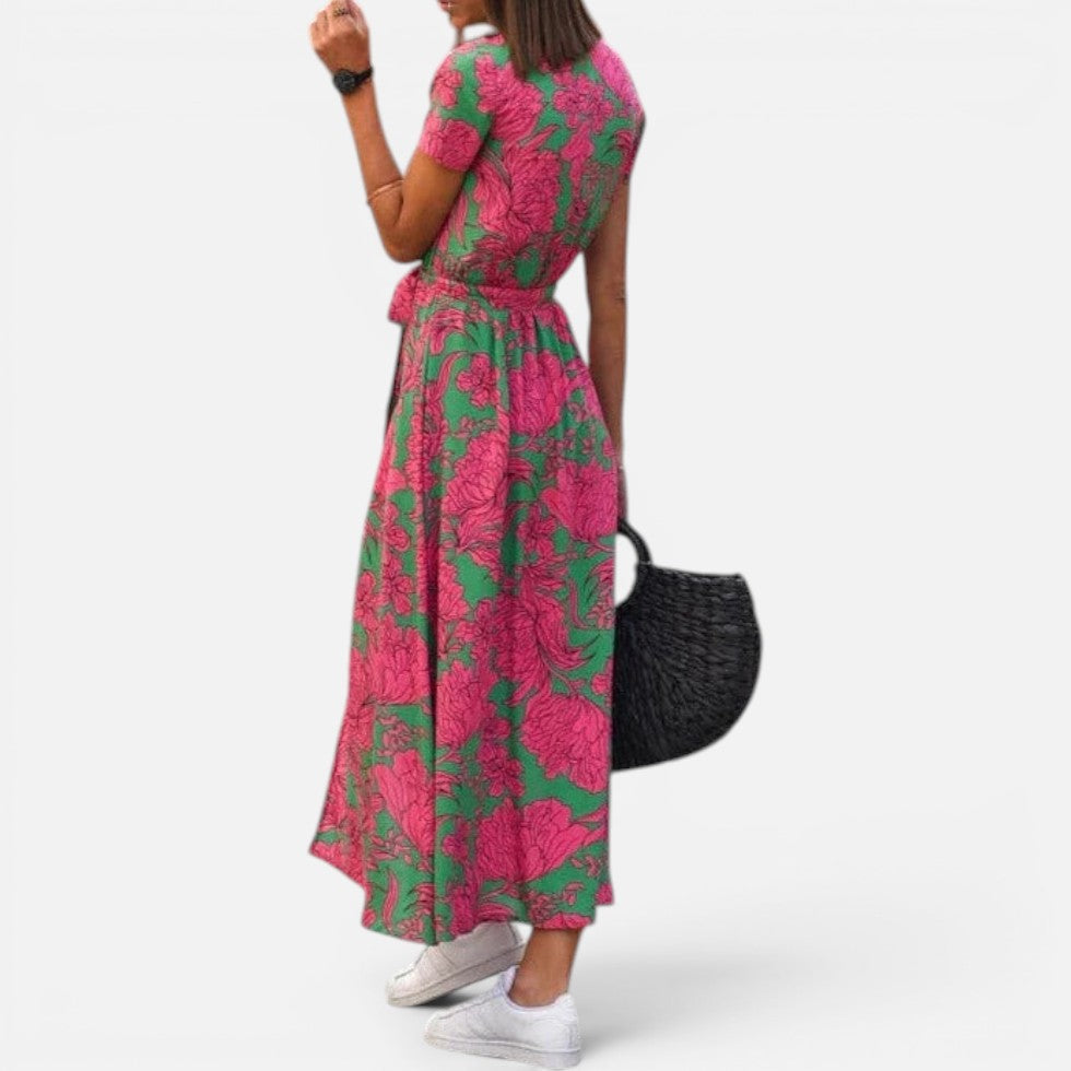 Wickelkleid Midikleid Tailliert Kurzarm Geblümt