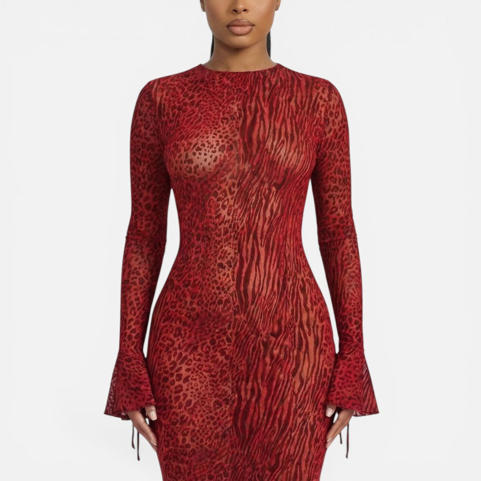 Zora | Damen Maxikleid Animalmuster Rückenausschnitt – Animal Print Kleid Abend 2026