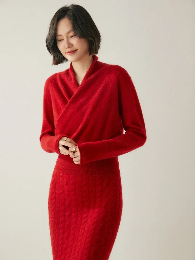 Kaschmir Wickelpullover mit V-Ausschnitt