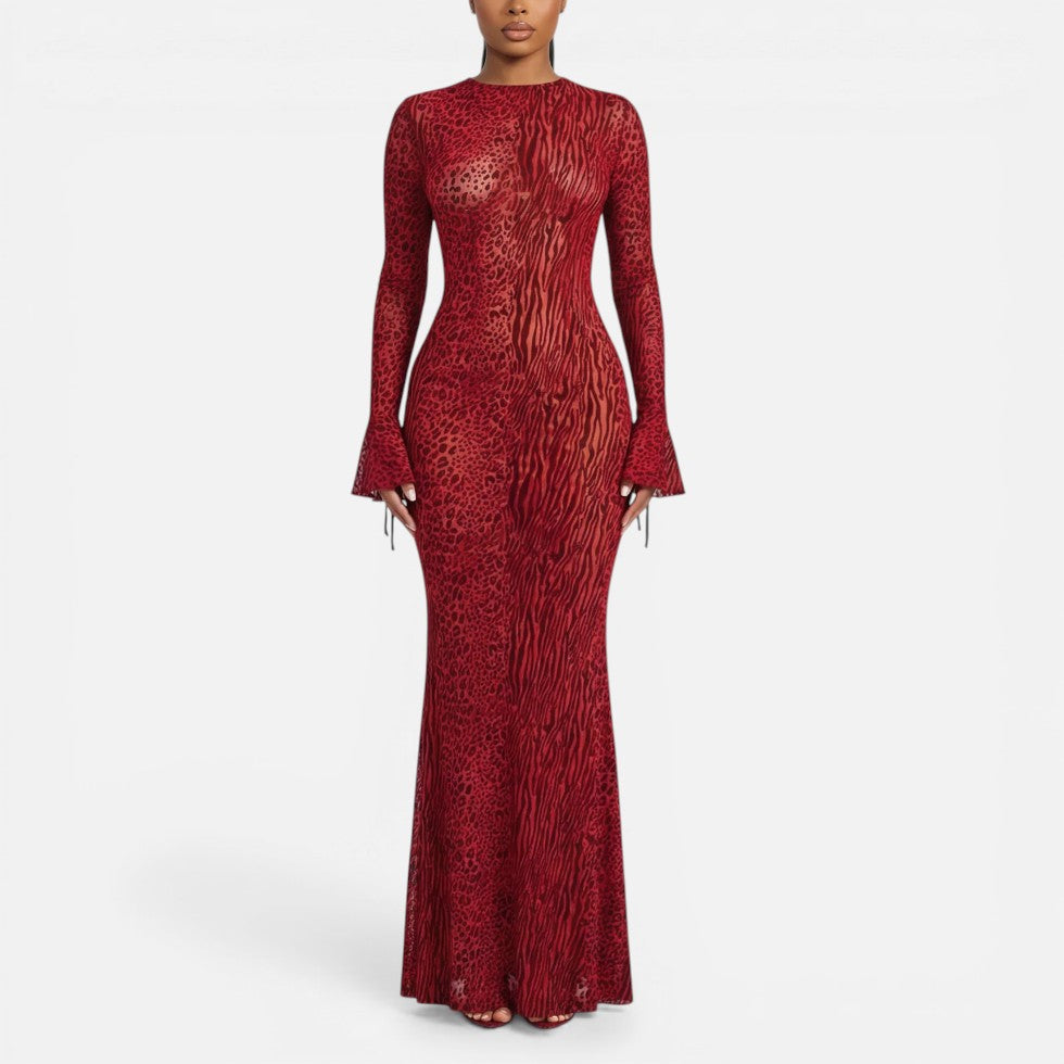Zora | Damen Maxikleid Animalmuster Rückenausschnitt – Animal Print Kleid Abend 2026