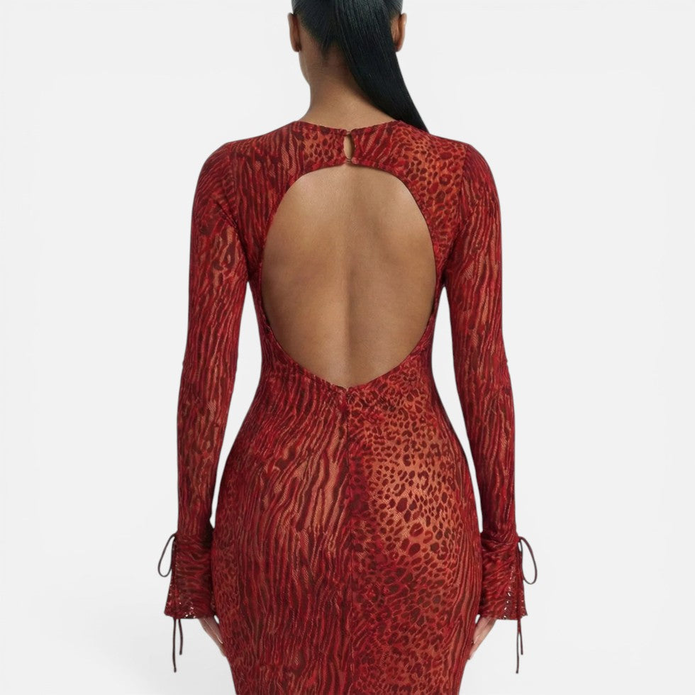 Zora | Damen Maxikleid Animalmuster Rückenausschnitt – Animal Print Kleid Abend 2026