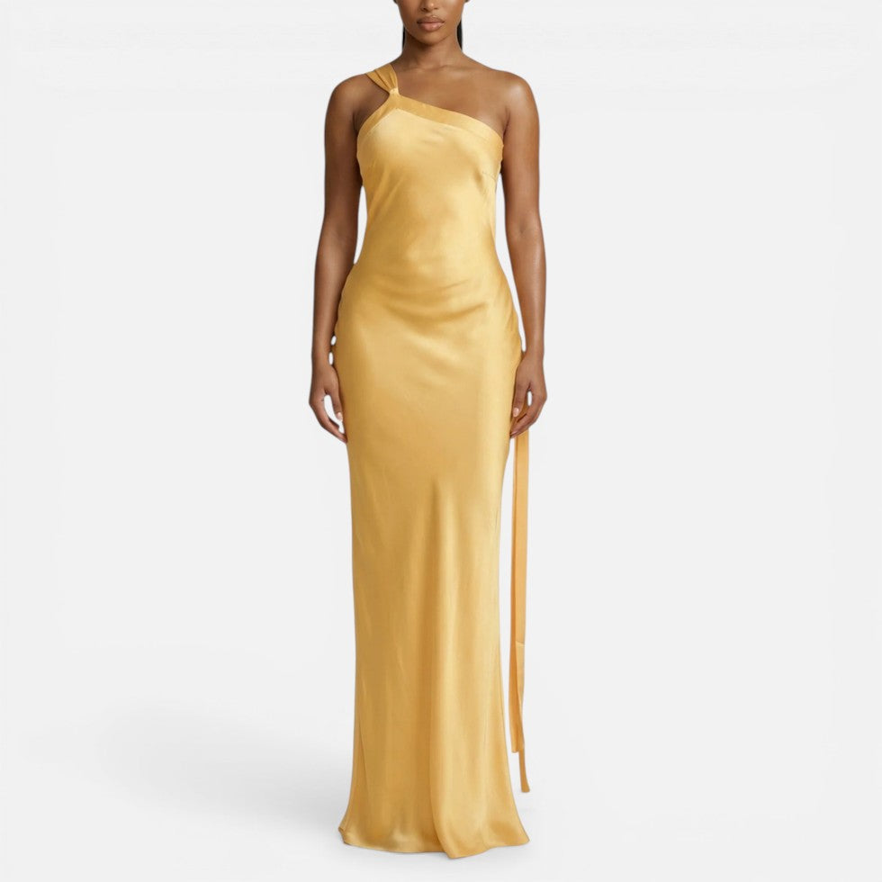 Xenia | Damen One-Shoulder Maxikleid Rückenausschnitt – Schulterkleid Abend 2026