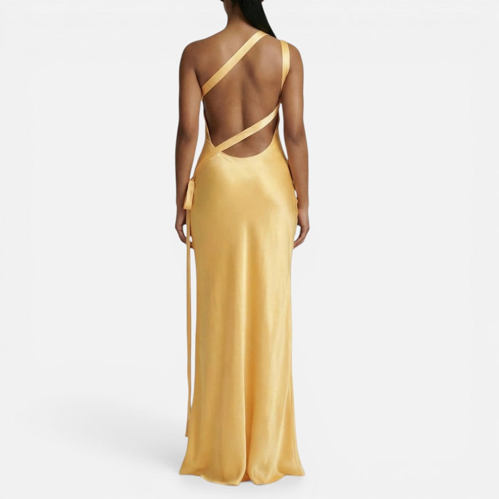Xenia | Damen One-Shoulder Maxikleid Rückenausschnitt – Schulterkleid Abend 2026