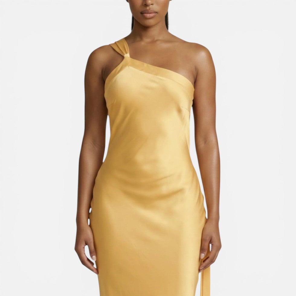 Xenia | Damen One-Shoulder Maxikleid Rückenausschnitt – Schulterkleid Abend 2026