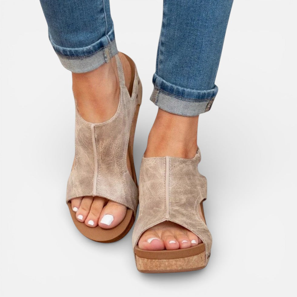 Orthopädische Damen Sandalen mit Keilabsatz und offenem Zehenbereich