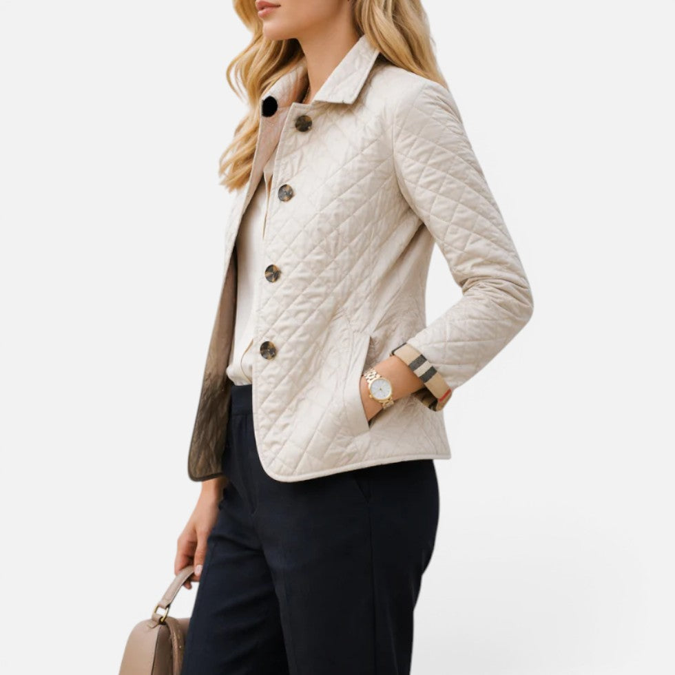 Damen Steppjacke mit Knopfleiste und Stehkragen