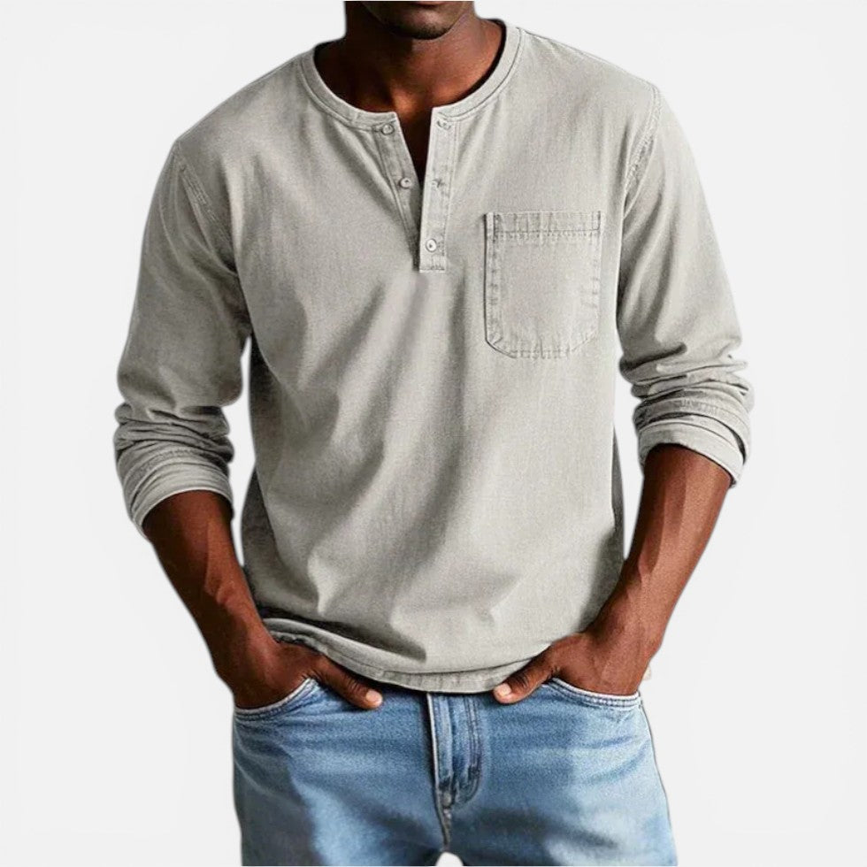 Herren Langarmshirt mit Knopfleiste und Brusttasche