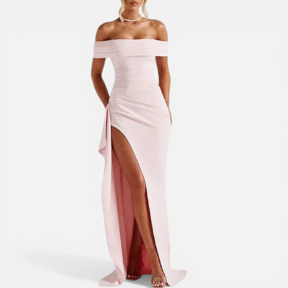 Katrin | Damen Schulterfreies Maxikleid Schlitz – Tailliertes Sommerkleid Abend 2026