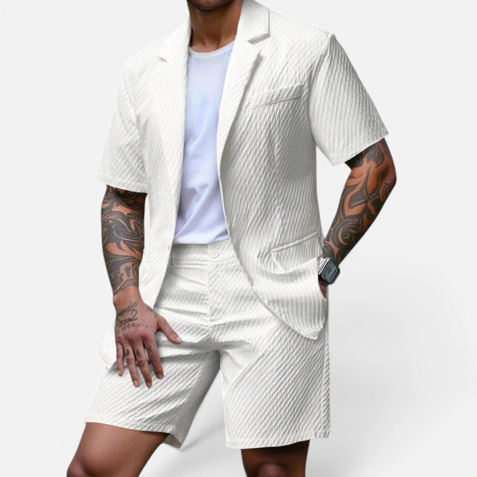 Zweiteiler Struktur Kurzarm Sakko Shorts Set