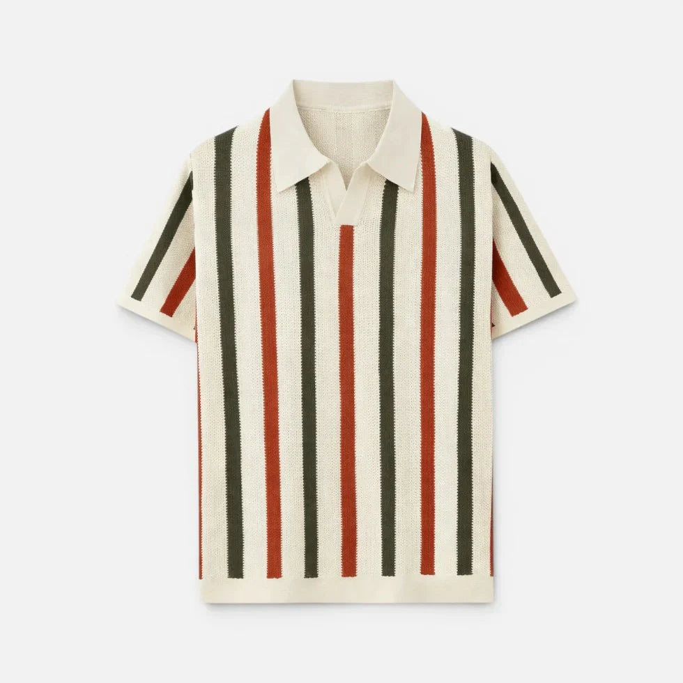 Poloshirt Strickoptik Kurzarm Gestreift Umlegekragen