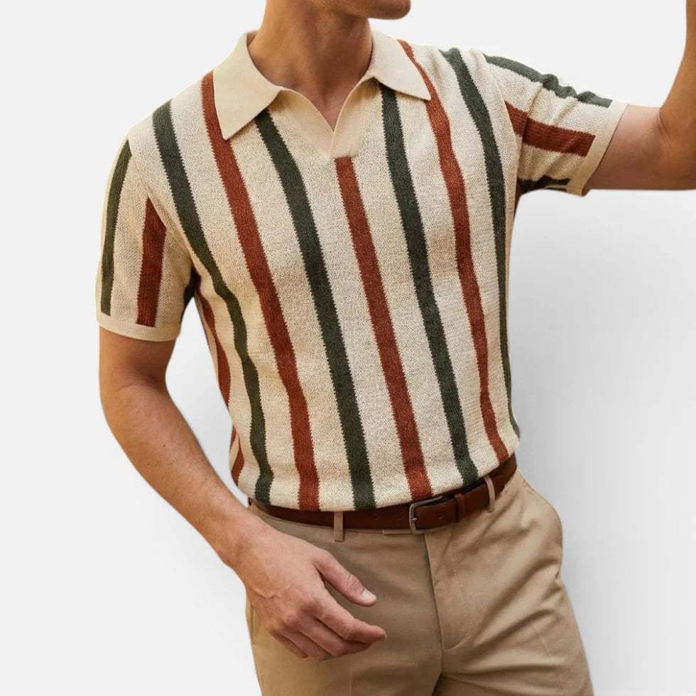 Poloshirt Strickoptik Kurzarm Gestreift Umlegekragen