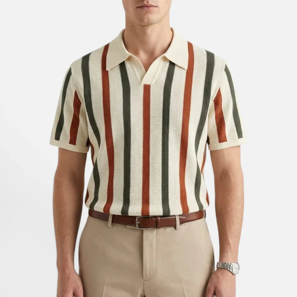 Poloshirt Strickoptik Kurzarm Gestreift Umlegekragen