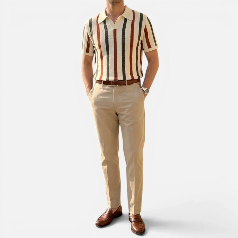Poloshirt Strickoptik Kurzarm Gestreift Umlegekragen