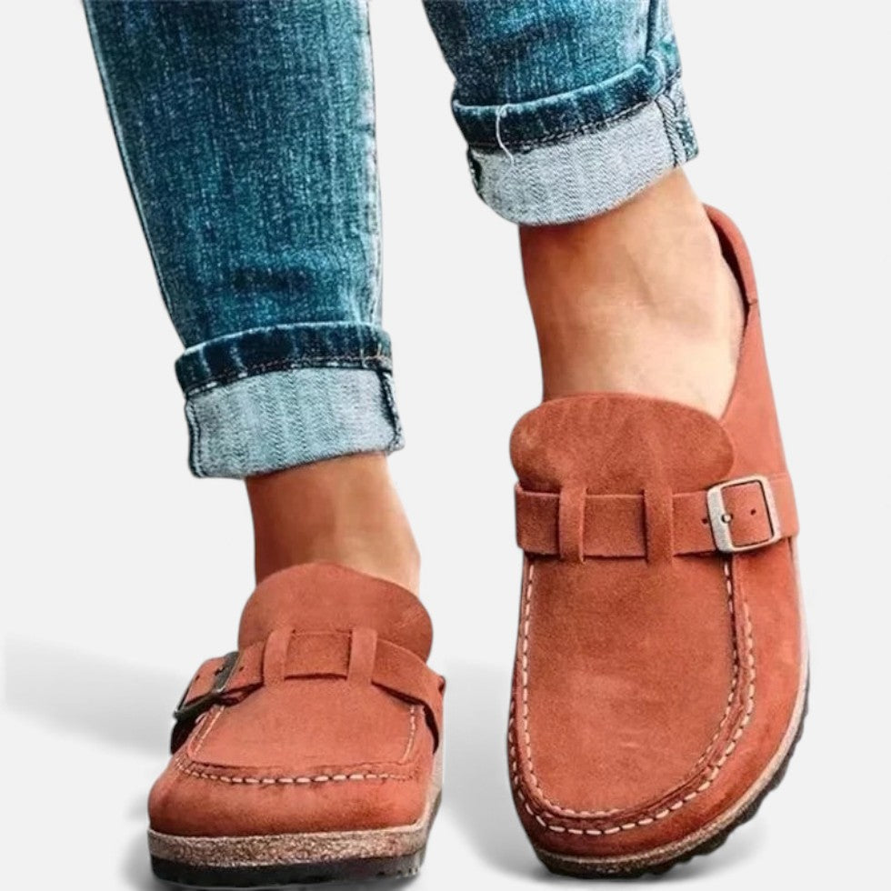 Damen Wildleder Slipper mit Schnalle