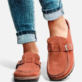 Damen Wildleder Slipper mit Schnalle