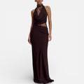 Langes Abendkleid mit Spitzenoberteil und Neckholderkragen