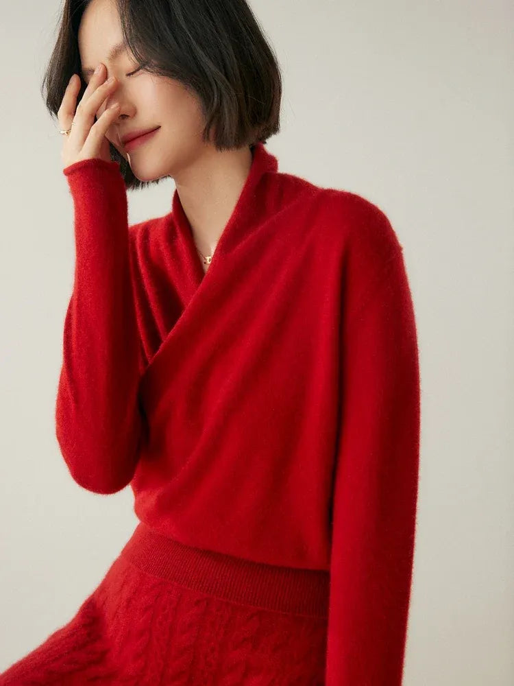 Kaschmir Wickelpullover mit V-Ausschnitt