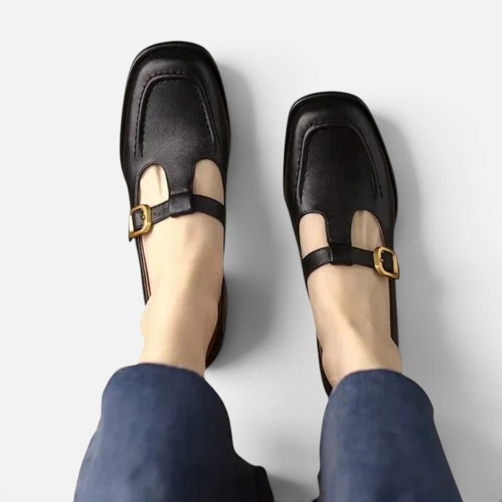 Orthopädische Mary Jane Schuhe mit Riemen und eckiger Zehenpartie
