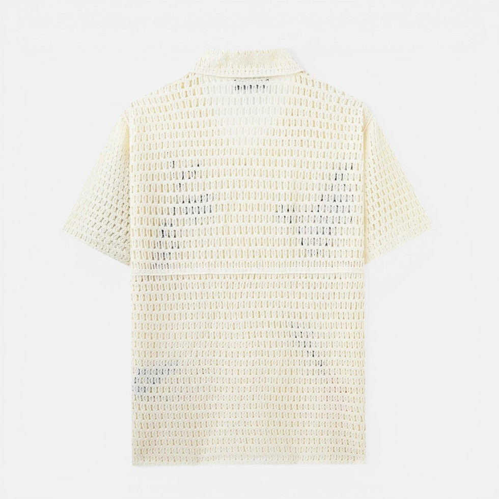 Herren Häkelshirt mit Stickerei und Knopfleiste