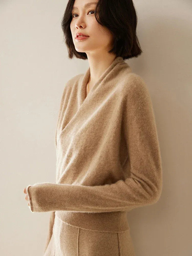 Kaschmir Wickelpullover mit V-Ausschnitt