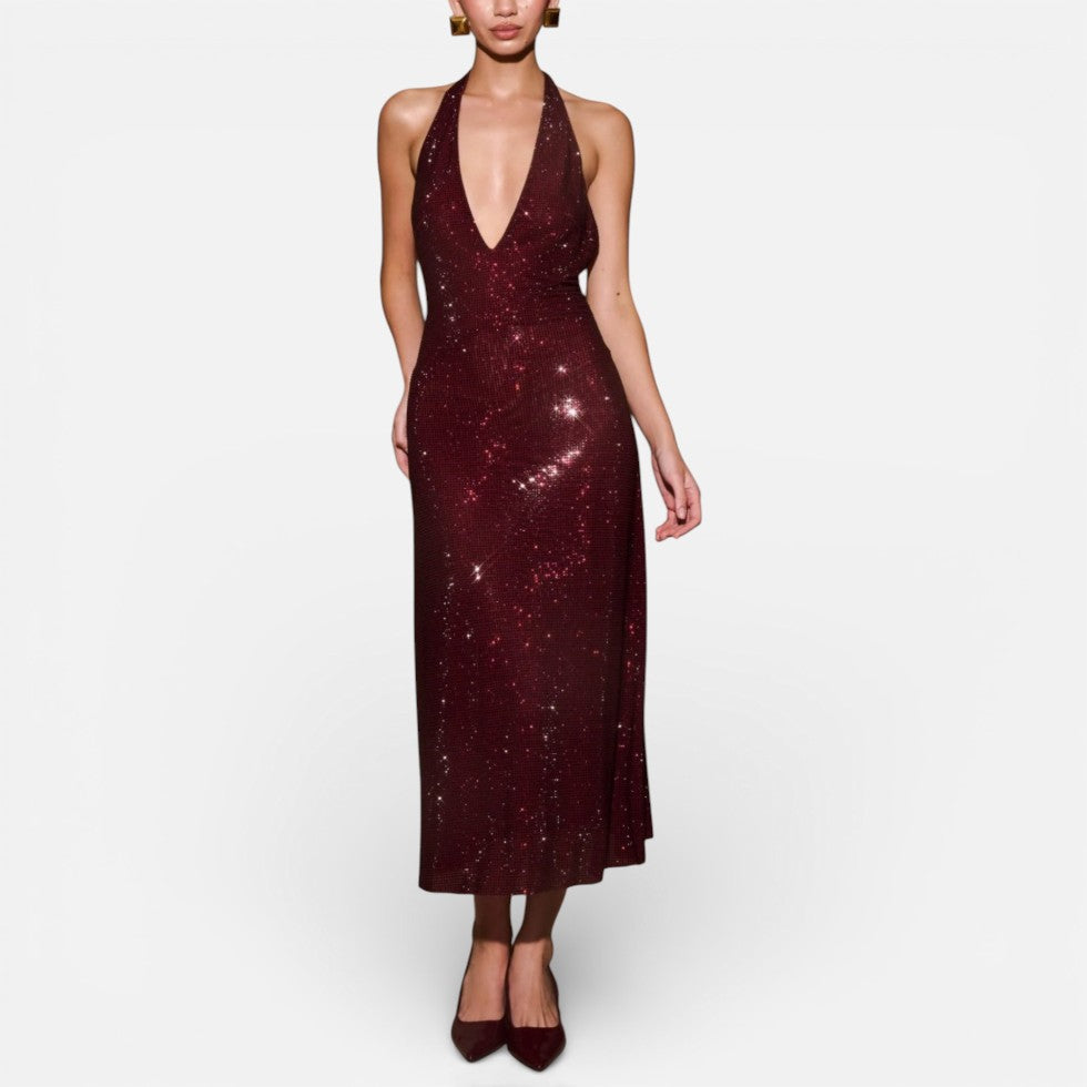Midikleid mit tiefem Rückenausschnitt und Neckholder