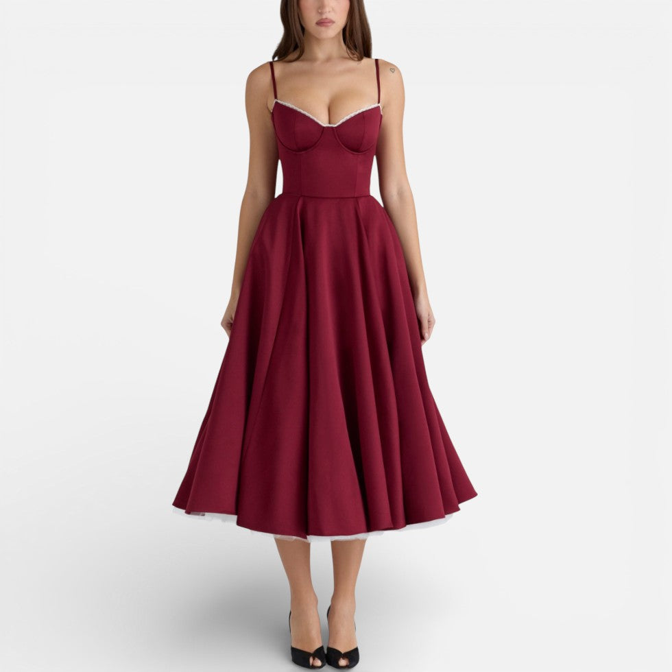 Midikleid mit Korsettoberteil und ausgestelltem Rock