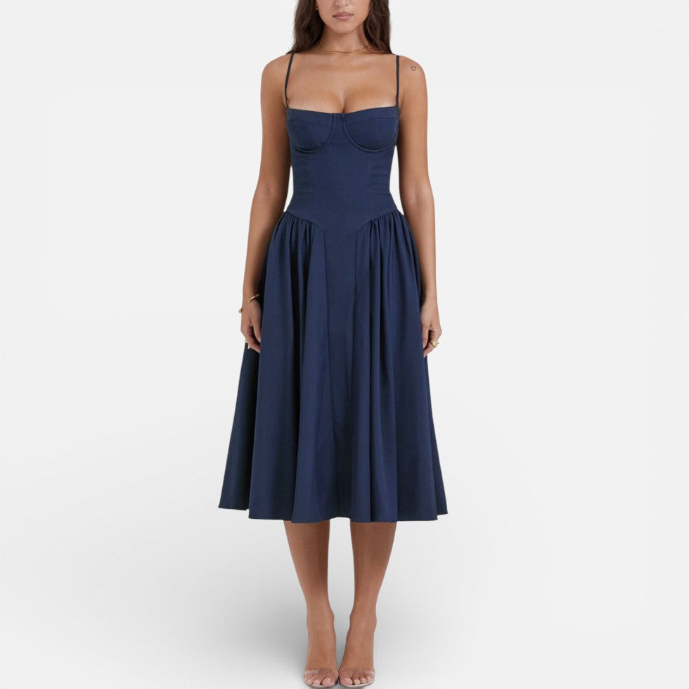 Midikleid mit Korsettoptik und Spaghettiträgern