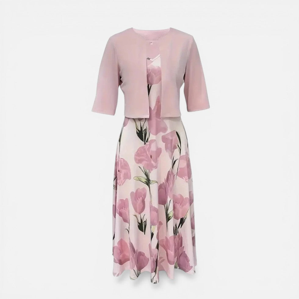 Damen Kleid Set mit Blumenmuster und Kurzjacke