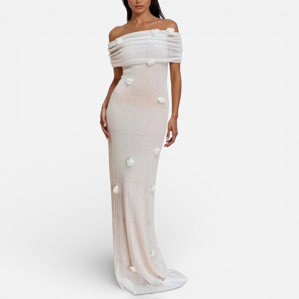Schulterfreies Schwangerschaftskleid aus Spitze mit langen Ärmeln