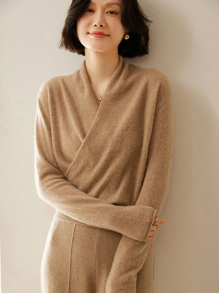 Kaschmir Wickelpullover mit V-Ausschnitt