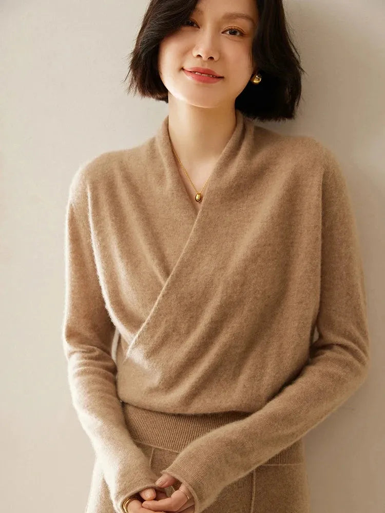 Kaschmir Wickelpullover mit V-Ausschnitt